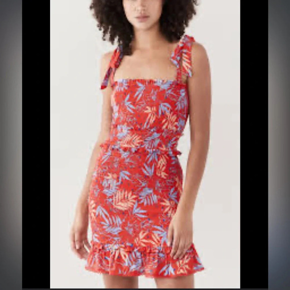 Lost + Wander Still On Vacay Mini Dress Red Sleeveless Size XS Tropical Print - Picture 1 of 15